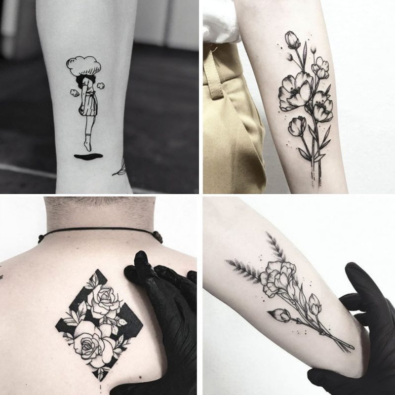 Hot 1PC Popular Ballet Black White Flowers Tattoos Sticker Temporary Drawing Body Art Fake Water Transfer Hot 1PC Popular Ballet Black White Flowers Tattoos Sticker Temporary Drawing Body Art Fake Water Transfer