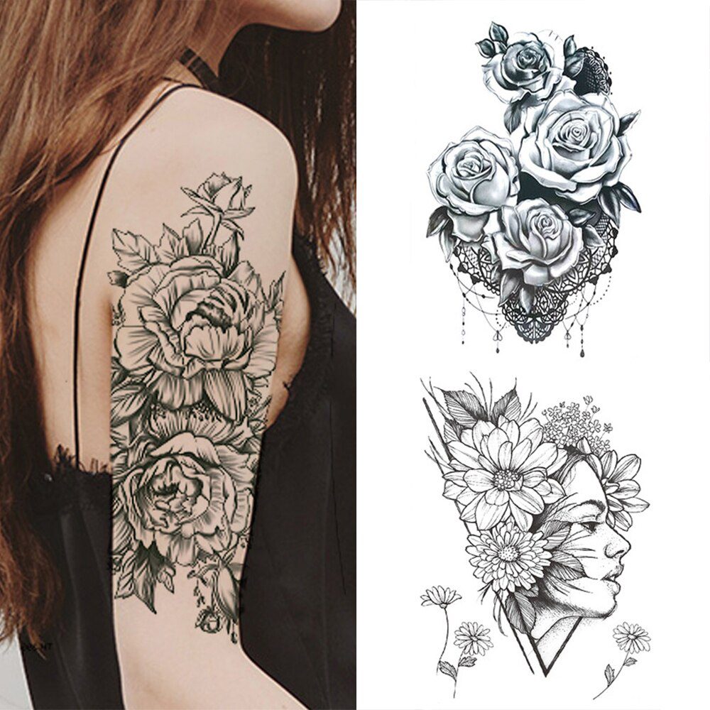 1 PC Fashion Women Girl Temporary Tattoo Sticker Black Roses Design Full Flower Arm Body Art Big Large Fake Tattoo Sticker 1 PC Fashion Women Girl Temporary Tattoo Sticker Black Roses Design Full Flower Arm Body Art Big Large Fake Tattoo Sticker
