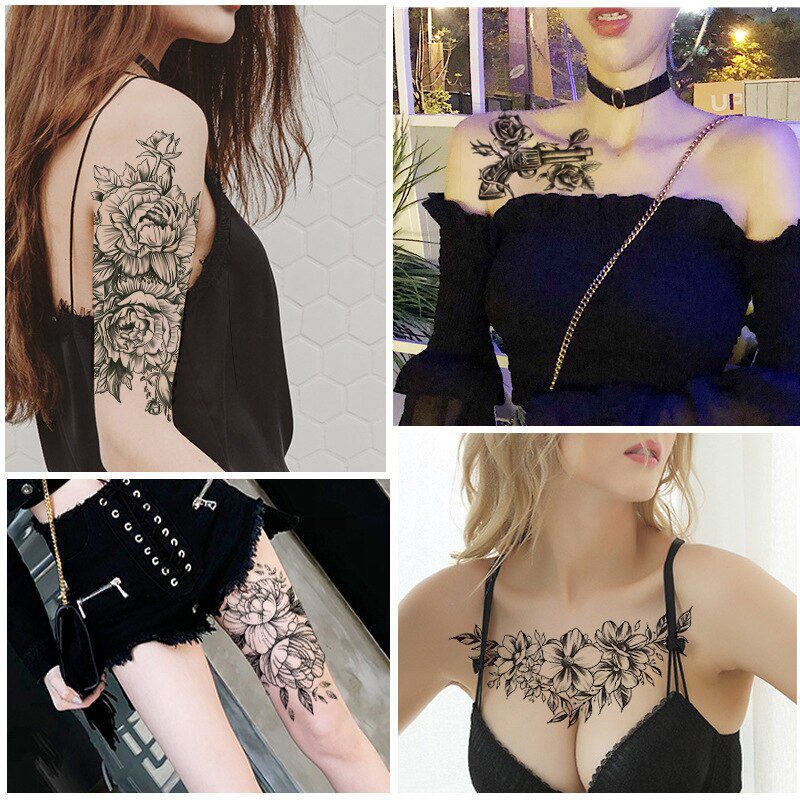 1 PC Fashion Women Girl Temporary Tattoo Sticker Black Roses Design Full Flower Arm Body Art Big Large Fake Tattoo Sticker 1 PC Fashion Women Girl Temporary Tattoo Sticker Black Roses Design Full Flower Arm Body Art Big Large Fake Tattoo Sticker