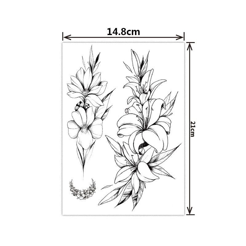 Fashion Black White Flower Tattoo Sticker Women Body Art Peony Rose Waterproof Water Transfer Temporary Tattoo