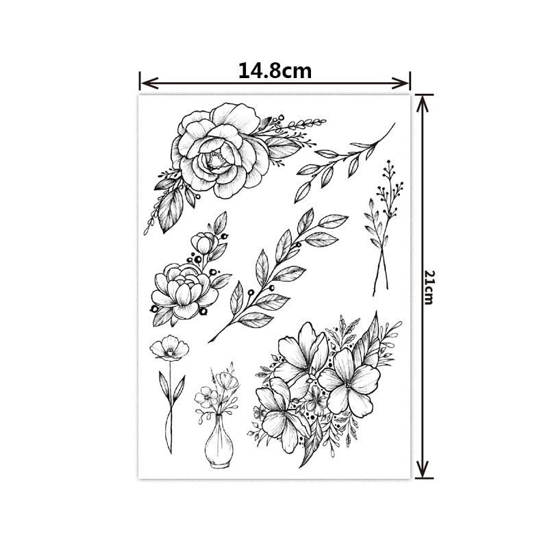 Fashion Black White Flower Tattoo Sticker Women Body Art Peony Rose Waterproof Water Transfer Temporary Tattoo