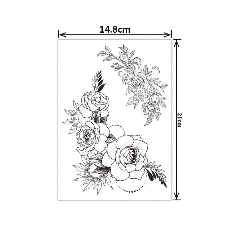 Fashion Black White Flower Tattoo Sticker Women Body Art Peony Rose Waterproof Water Transfer Temporary Tattoo