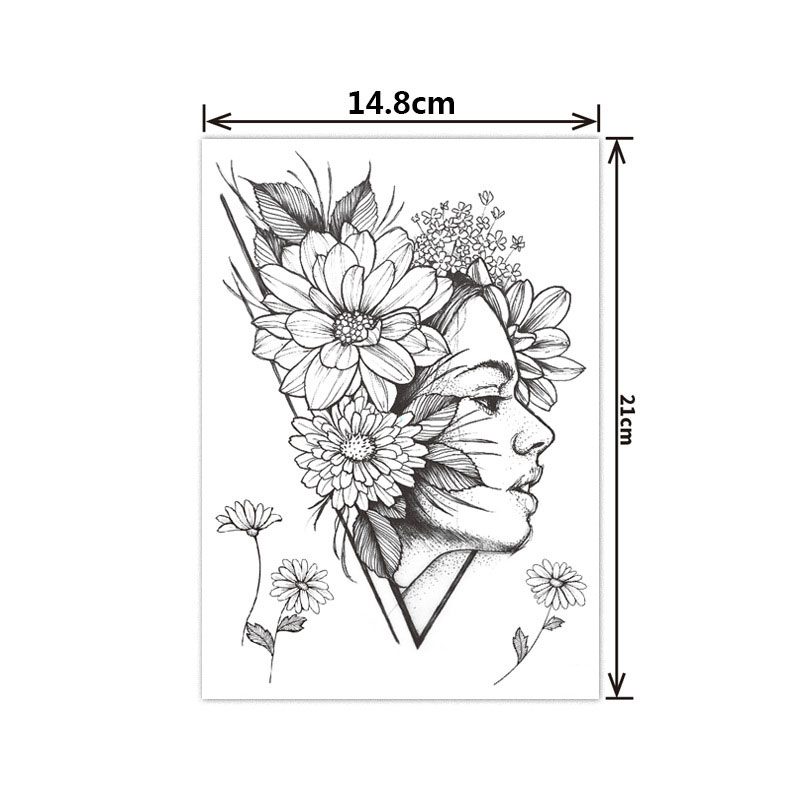 Fashion Black White Flower Tattoo Sticker Women Body Art Peony Rose Waterproof Water Transfer Temporary Tattoo