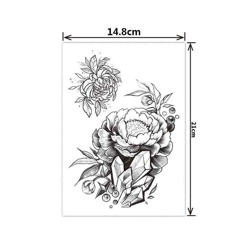 Fashion Black White Flower Tattoo Sticker Women Body Art Peony Rose Waterproof Water Transfer Temporary Tattoo