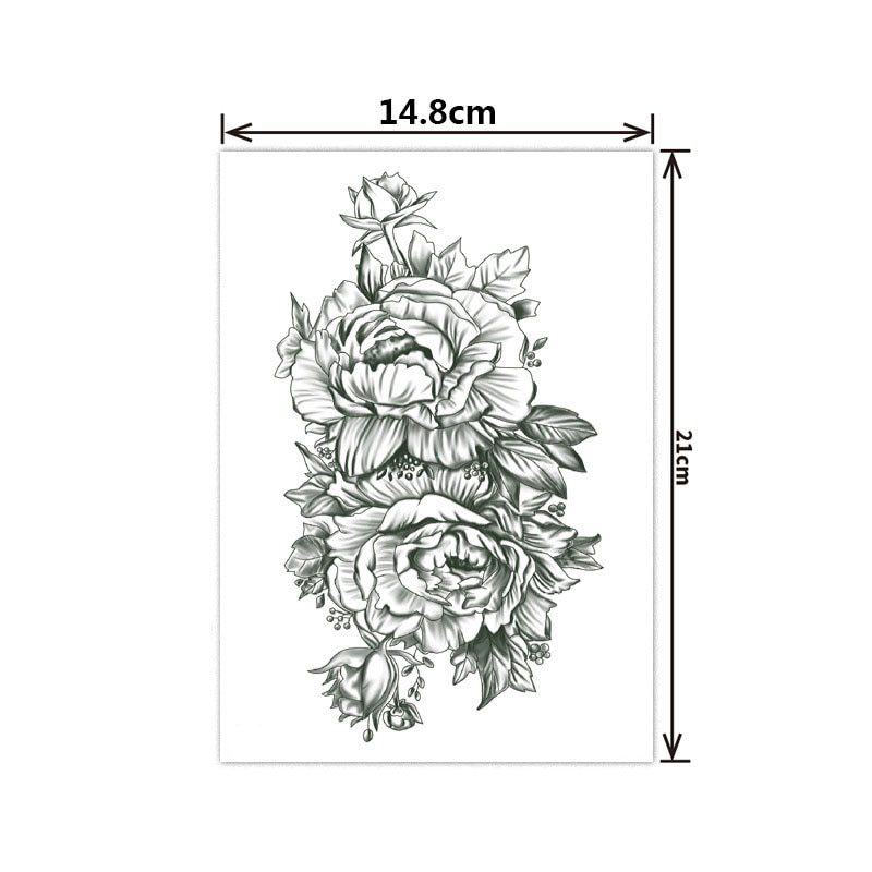 Fashion Black White Flower Tattoo Sticker Women Body Art Peony Rose Waterproof Water Transfer Temporary Tattoo