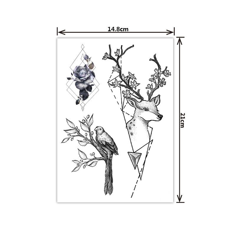 Fashion Black White Flower Tattoo Sticker Women Body Art Peony Rose Waterproof Water Transfer Temporary Tattoo