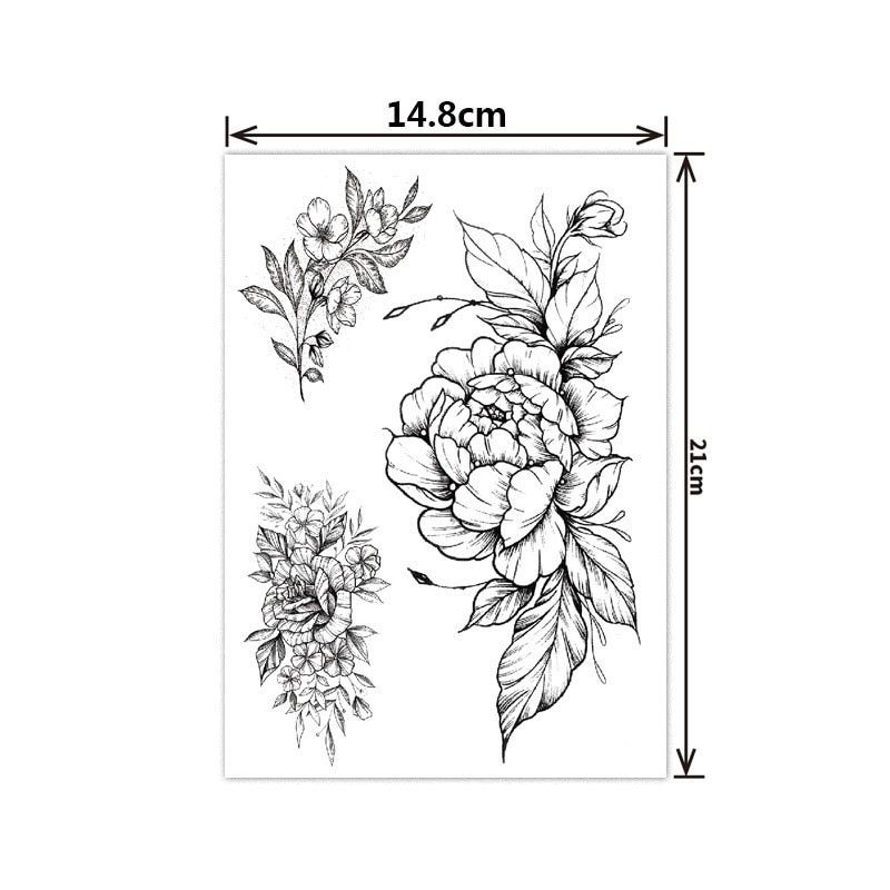 Fashion Black White Flower Tattoo Sticker Women Body Art Peony Rose Waterproof Water Transfer Temporary Tattoo