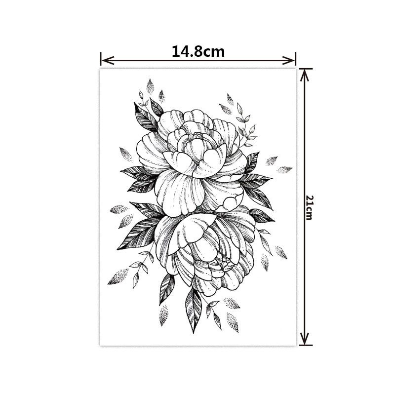 Fashion Black White Flower Tattoo Sticker Women Body Art Peony Rose Waterproof Water Transfer Temporary Tattoo