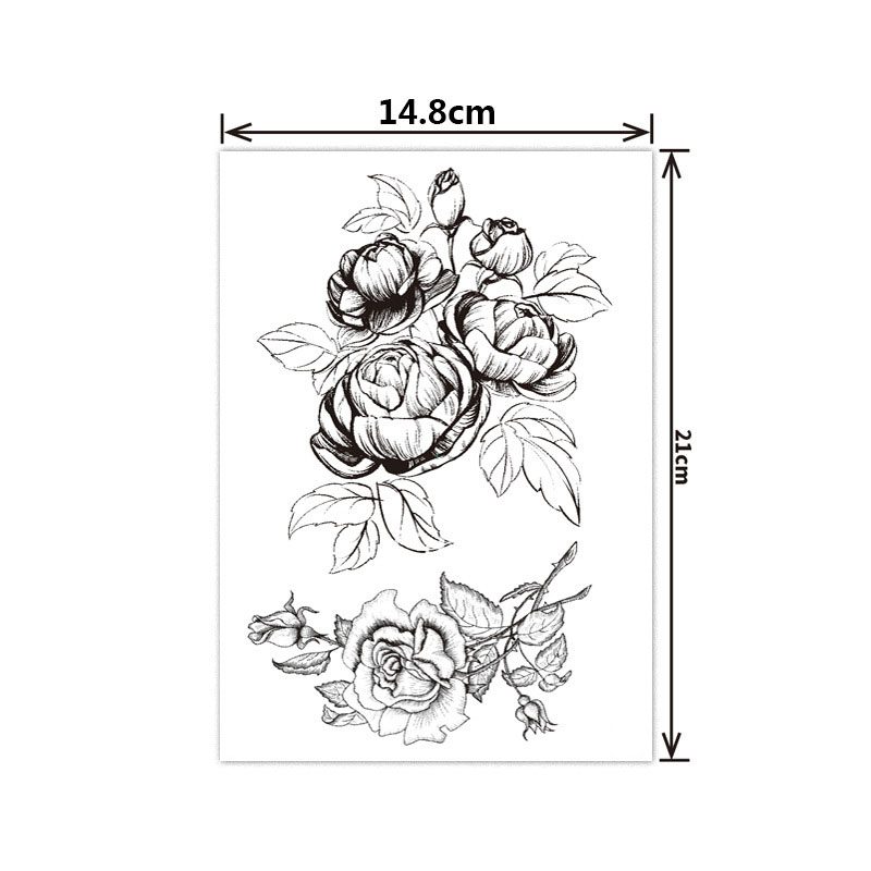 Fashion Black White Flower Tattoo Sticker Women Body Art Peony Rose Waterproof Water Transfer Temporary Tattoo