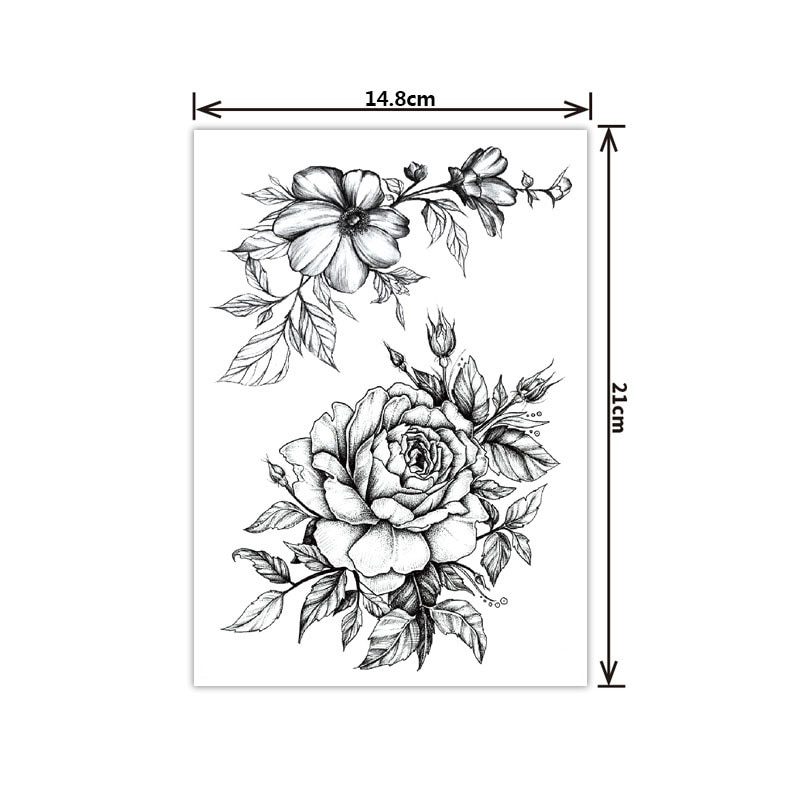 Fashion Black White Flower Tattoo Sticker Women Body Art Peony Rose Waterproof Water Transfer Temporary Tattoo