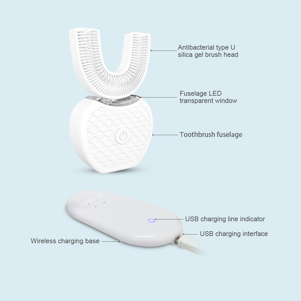 360 Degrees Intelligent Automatic Sonic Electric Toothbrush U Type 4 Modes Tooth Brush USB Charging Tooth Whitening Blue Light 360 Degrees Intelligent Automatic Sonic Electric Toothbrush U Type 4 Modes Tooth Brush USB Charging Tooth Whitening Blue Light