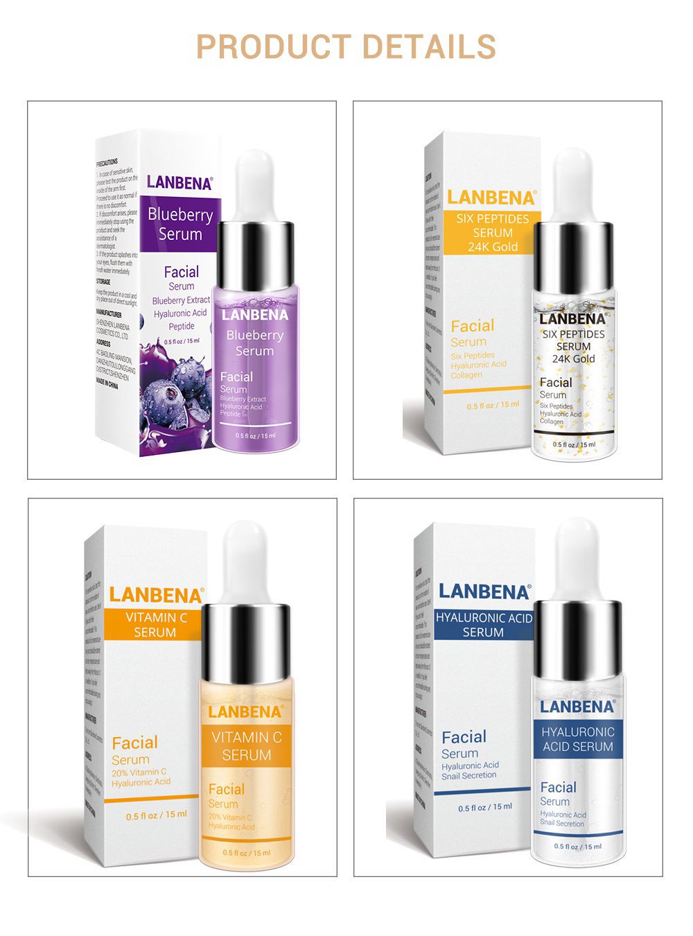 LANBENA Blueberry+hyaluronic Acid+vitamin C+24k Gold Six Peptides Serum Whitening Anti-aging Moisturizing Skin Care set (4pcs) LANBENA Blueberry+hyaluronic Acid+vitamin C+24k Gold Six Peptides Serum Whitening Anti-aging Moisturizing Skin Care set (4pcs)
