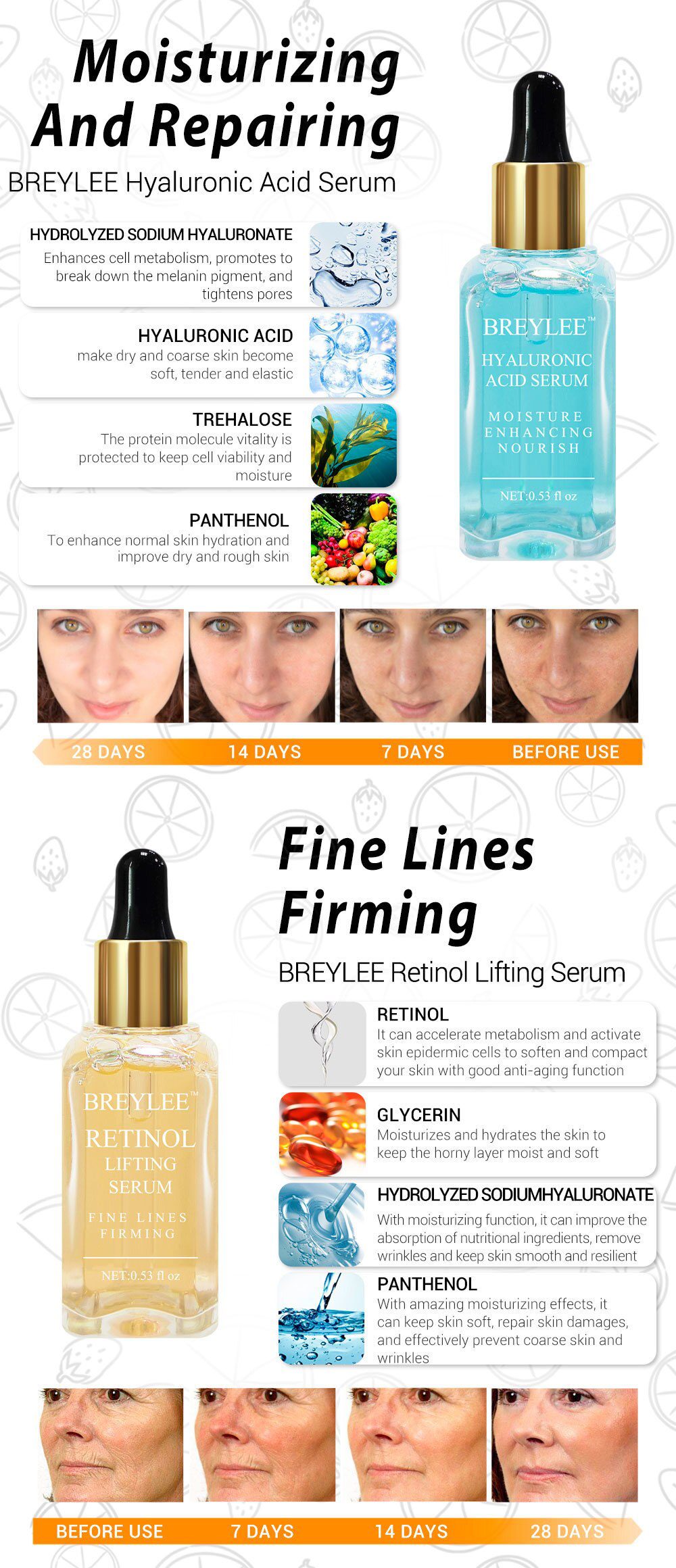 BREYLEE Serum Series Hyaluronic Acid Rose Nourishing Vitamin C whitening Retinol Firming 24k Gold Soothing Repair Face Care 1pcs BREYLEE Serum Series Hyaluronic Acid Rose Nourishing Vitamin C whitening Retinol Firming 24k Gold Soothing Repair Face Care 1pcs