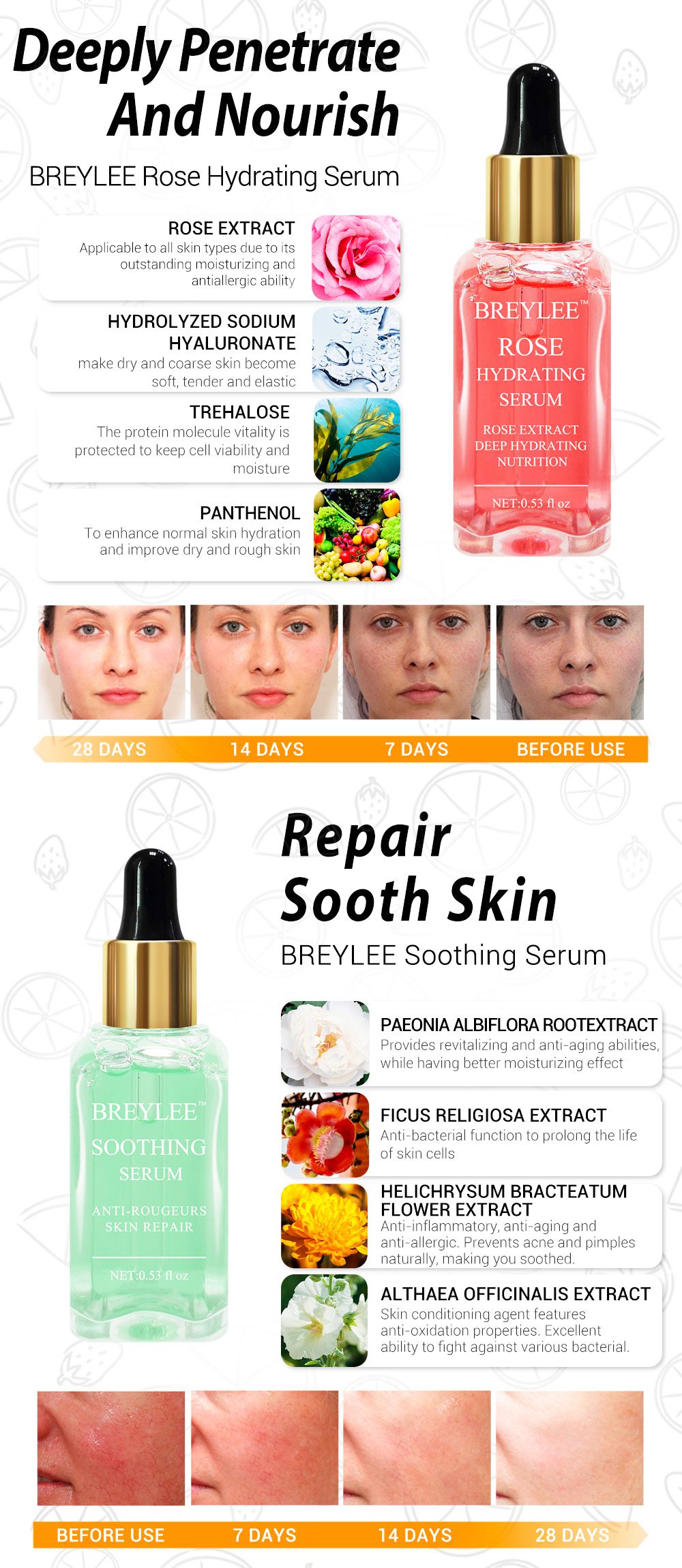 BREYLEE Serum Series Hyaluronic Acid Rose Nourishing Vitamin C whitening Retinol Firming 24k Gold Soothing Repair Face Care 1pcs