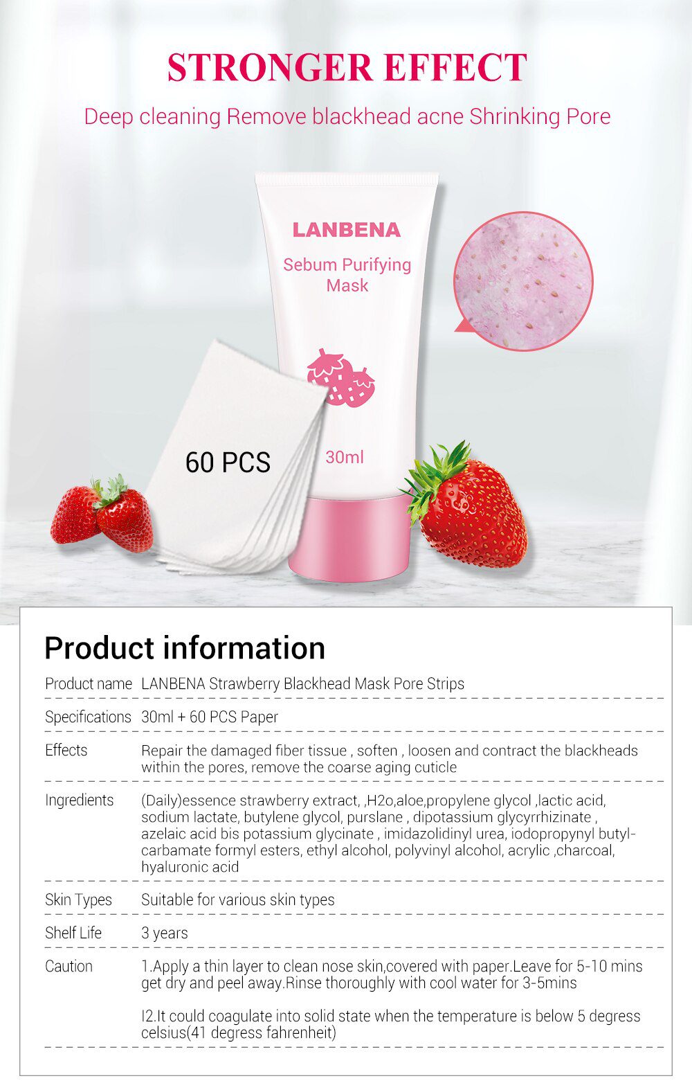 LANBENA Face Mask Strawberry Blackhead Remover Nose Mask Mud Pore Strip Black Mask Peel off Mask Acne Treatment Nose Skin Care LANBENA Face Mask Strawberry Blackhead Remover Nose Mask Mud Pore Strip Black Mask Peel off Mask Acne Treatment Nose Skin Care