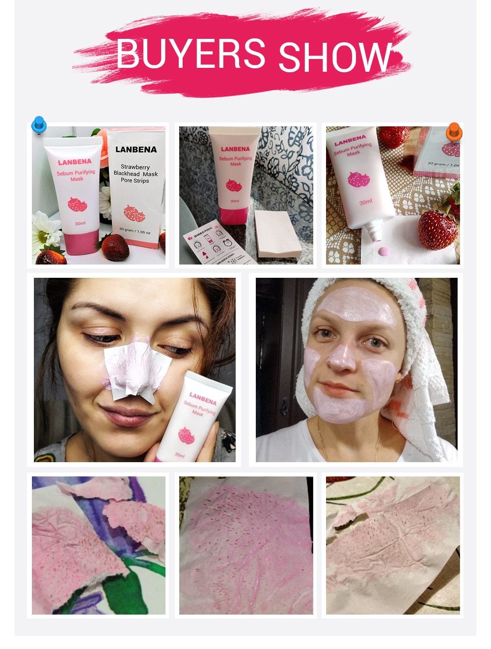 LANBENA Face Mask Strawberry Blackhead Remover Nose Mask Mud Pore Strip Black Mask Peel off Mask Acne Treatment Nose Skin Care LANBENA Face Mask Strawberry Blackhead Remover Nose Mask Mud Pore Strip Black Mask Peel off Mask Acne Treatment Nose Skin Care