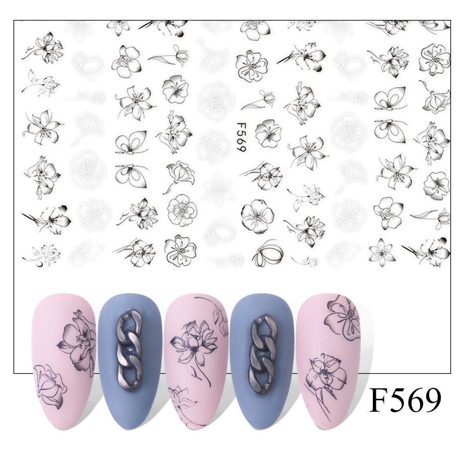 1pcs 3D Nail Slider Black Russia Letter Sticker Decals  Flamingo Design Adhesive Manicure Tips Nail Art Decorations CHF554-563