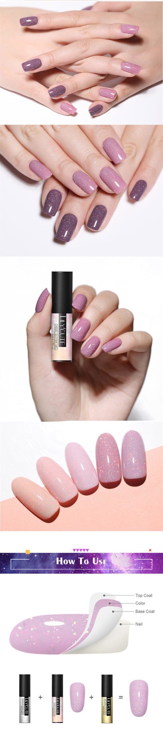 LILYCUTE 5ml Color UV Gel Holographic Glitter Sequins Semi Permanent Soak Off Nail Art Gel Polish Varnish Manicure Design