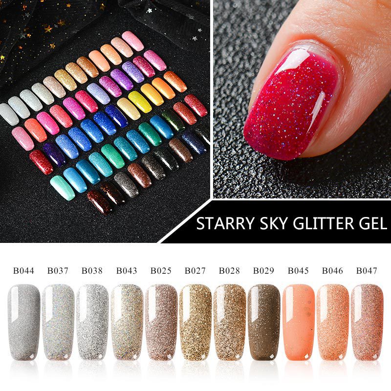 MEET ACROSS 7ml Nail Polish Holographic Glitter Platinum UV Nail Gel Polish Shine Shimmer Manicure Soak Off Nail Art Varnish