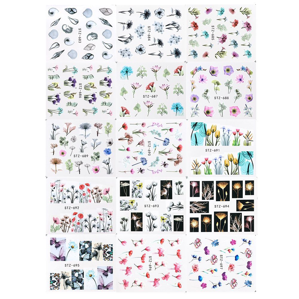 24pcs Watercolor Floral Flower Sticker Nail Decal Set Flamingo Letter Design Gel Manicure Decor Water Slider Foil CHSTZ683-706-1 24pcs Watercolor Floral Flower Sticker Nail Decal Set Flamingo Letter Design Gel Manicure Decor Water Slider Foil CHSTZ683-706-1