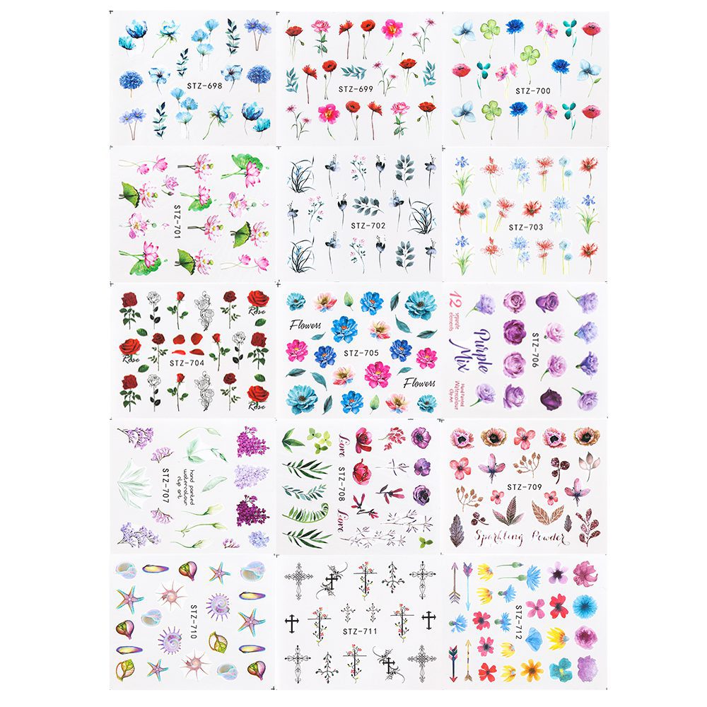 24pcs Watercolor Floral Flower Sticker Nail Decal Set Flamingo Letter Design Gel Manicure Decor Water Slider Foil CHSTZ683-706-1 24pcs Watercolor Floral Flower Sticker Nail Decal Set Flamingo Letter Design Gel Manicure Decor Water Slider Foil CHSTZ683-706-1