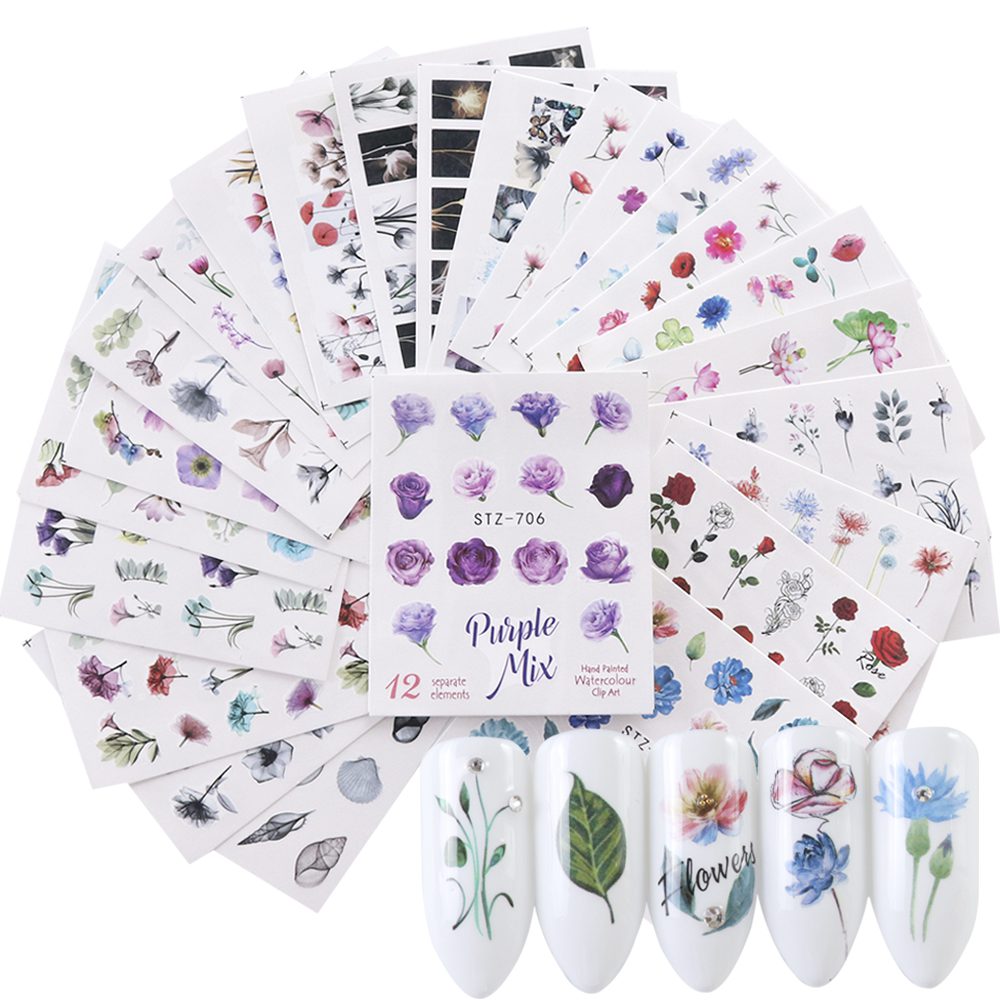 24pcs Watercolor Floral Flower Sticker Nail Decal Set Flamingo Letter Design Gel Manicure Decor Water Slider Foil CHSTZ683-706-1 24pcs Watercolor Floral Flower Sticker Nail Decal Set Flamingo Letter Design Gel Manicure Decor Water Slider Foil CHSTZ683-706-1