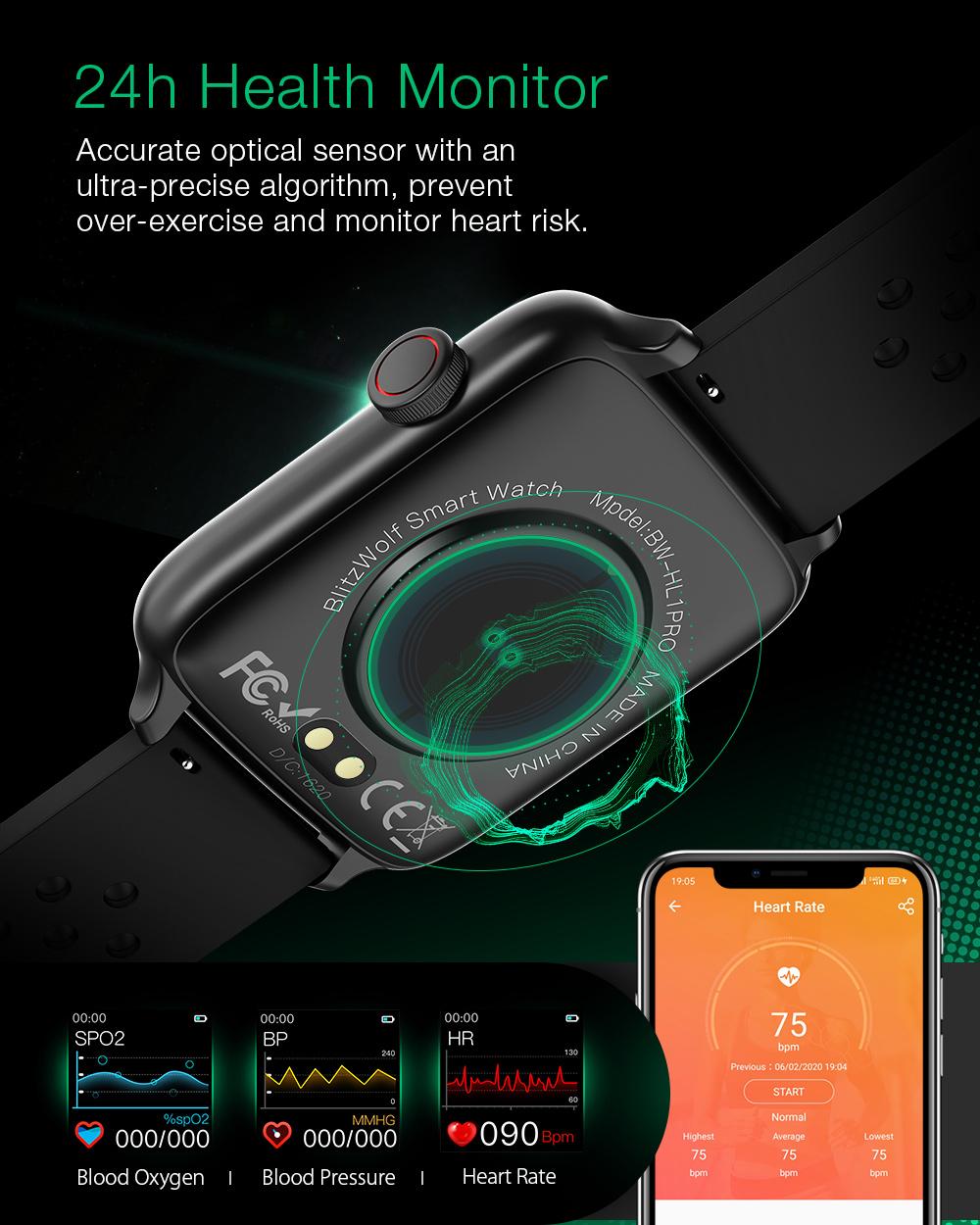 BlitzWolf BW-HL1Pro Smart Watch Smartwatch 2020 Watches for Men Women Kids Whatch Wach Fitness Tracker Heart Rate Blood Monitor BlitzWolf BW-HL1Pro Smart Watch Smartwatch 2020 Watches for Men Women Kids Whatch Wach Fitness Tracker Heart Rate Blood Monitor