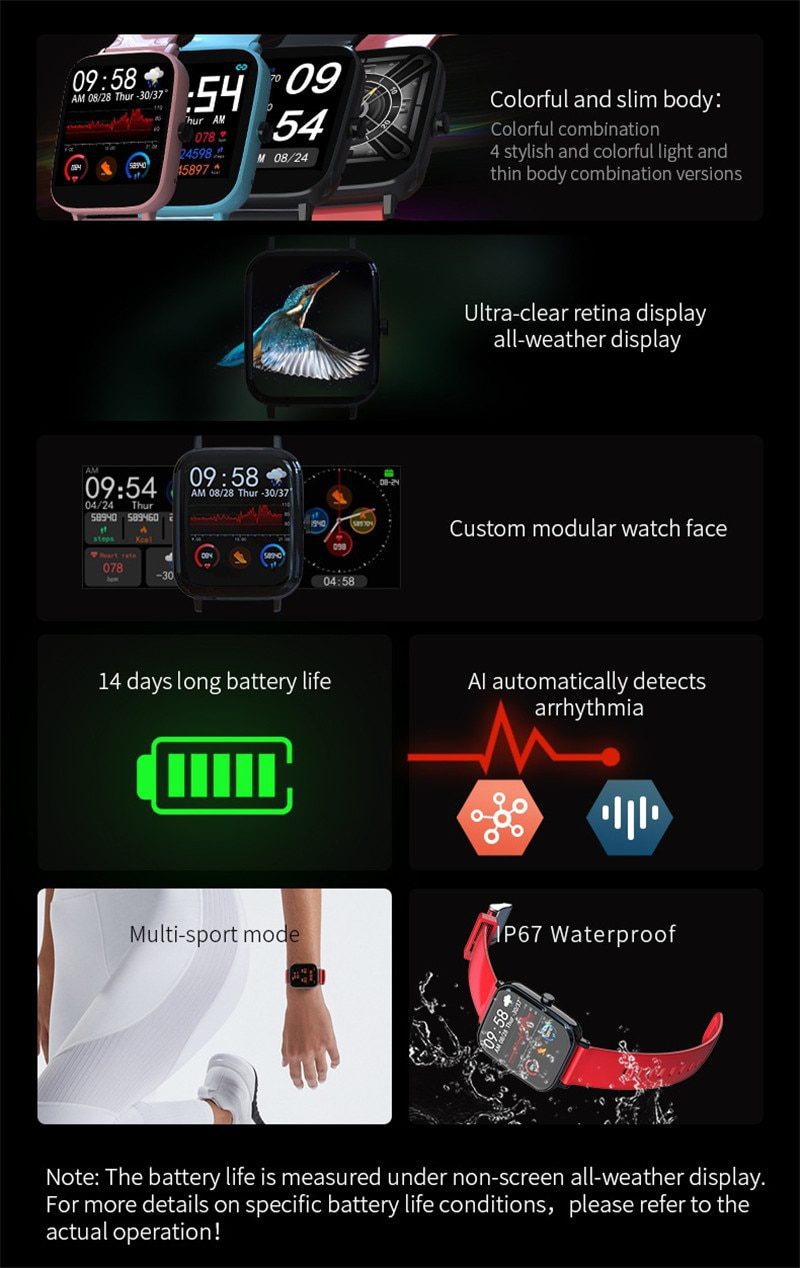 Smart Watch Fitness Tracker Heart Rate Monitor IP67 Waterproof Fitness Watch Pedometer Smartwatch Compatible for iOS Android Smart Watch Fitness Tracker Heart Rate Monitor IP67 Waterproof Fitness Watch Pedometer Smartwatch Compatible for iOS Android