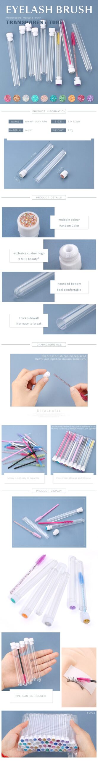 Reusable eyebrow brush tube disposable eyelash brush eyebrow brush replaceable dust-proof Sparkling broken diamond at bottom