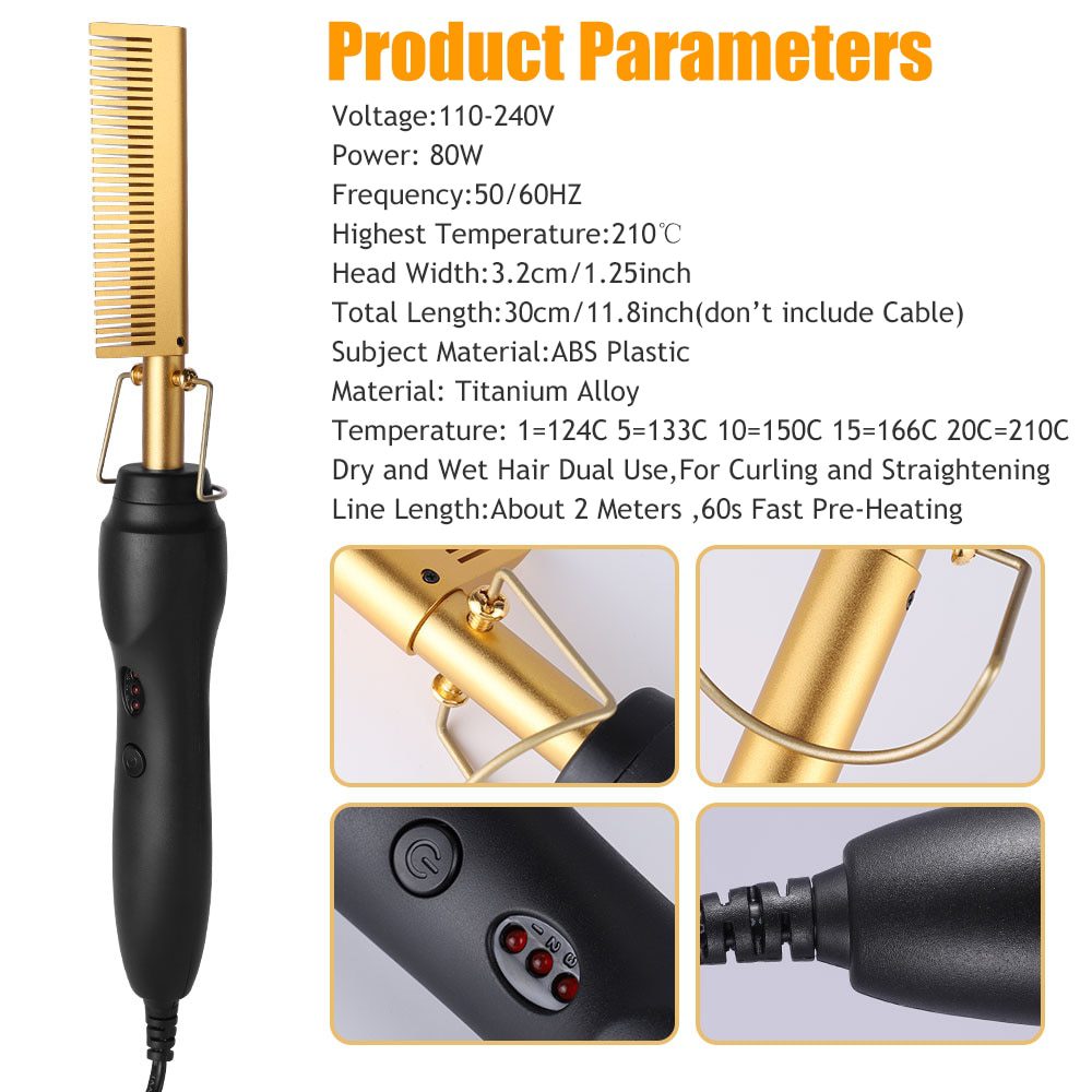 Hair Straightener Hot Heating Smooth Iron Comb Straightening Brush Multi-Function Corrugation Curling Iron Hair Curler Comb Hair Straightener Hot Heating Smooth Iron Comb Straightening Brush Multi-Function Corrugation Curling Iron Hair Curler Comb