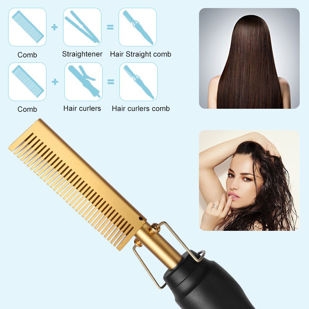 Hair Straightener Hot Heating Smooth Iron Comb Straightening Brush Multi-Function Corrugation Curling Iron Hair Curler Comb Hair Straightener Hot Heating Smooth Iron Comb Straightening Brush Multi-Function Corrugation Curling Iron Hair Curler Comb