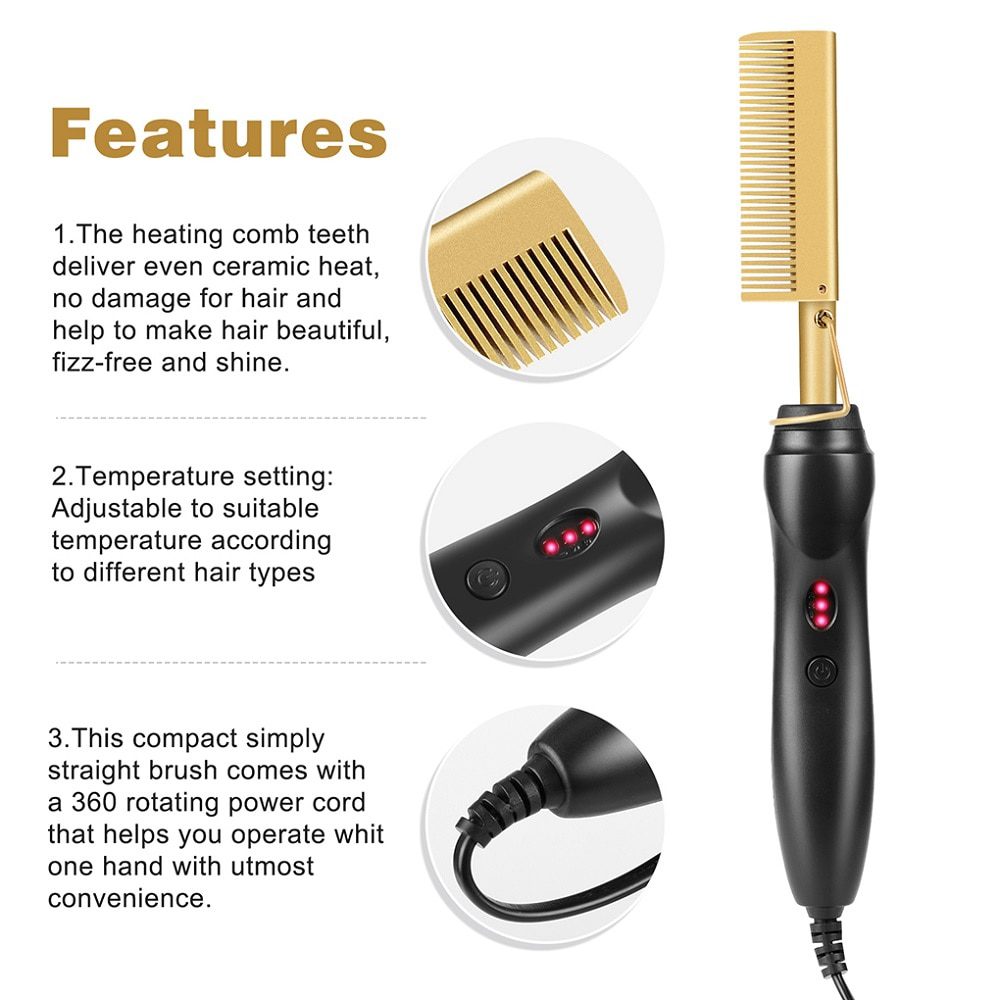 Hair Straightener Hot Heating Smooth Iron Comb Straightening Brush Multi-Function Corrugation Curling Iron Hair Curler Comb Hair Straightener Hot Heating Smooth Iron Comb Straightening Brush Multi-Function Corrugation Curling Iron Hair Curler Comb