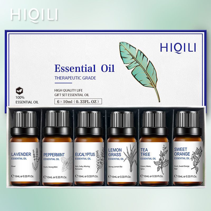 HIQILI 6Pcs/set 10ML Essential Oil Gift Box Tea Tree Peppermint Lavender Lemongrass Eucalyptus Vanilla Cinnamon Sandalwood Oil HIQILI 6Pcs/set 10ML Essential Oil Gift Box Tea Tree Peppermint Lavender Lemongrass Eucalyptus Vanilla Cinnamon Sandalwood Oil