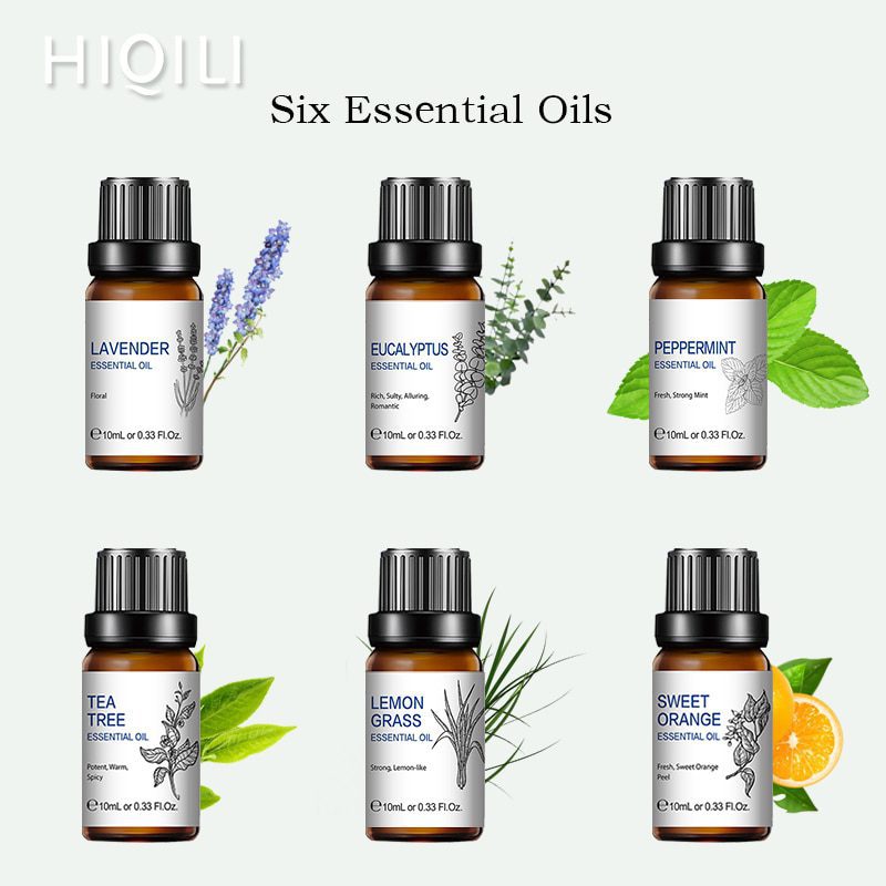 HIQILI 6Pcs/set 10ML Essential Oil Gift Box Tea Tree Peppermint Lavender Lemongrass Eucalyptus Vanilla Cinnamon Sandalwood Oil HIQILI 6Pcs/set 10ML Essential Oil Gift Box Tea Tree Peppermint Lavender Lemongrass Eucalyptus Vanilla Cinnamon Sandalwood Oil