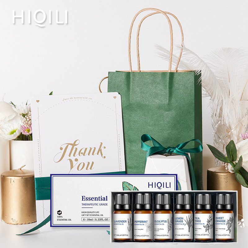 HIQILI 6Pcs/set 10ML Essential Oil Gift Box Tea Tree Peppermint Lavender Lemongrass Eucalyptus Vanilla Cinnamon Sandalwood Oil HIQILI 6Pcs/set 10ML Essential Oil Gift Box Tea Tree Peppermint Lavender Lemongrass Eucalyptus Vanilla Cinnamon Sandalwood Oil