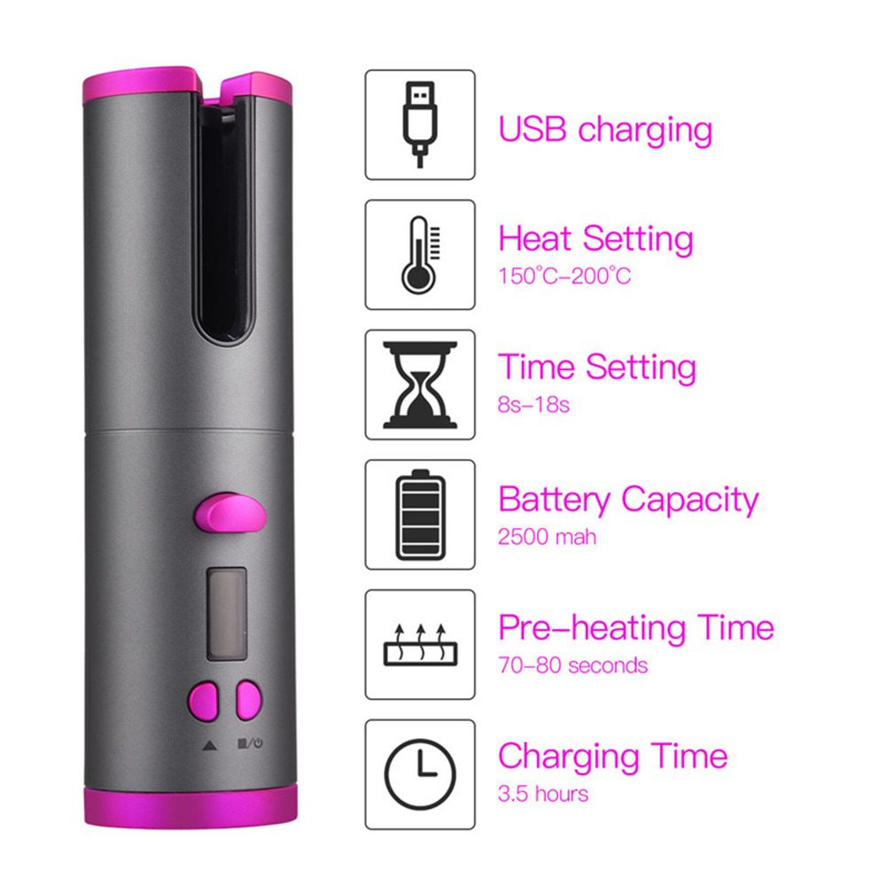 Automatic Hair Curler Auto Ceramic Wireless Curling Iron Hair Waver Tongs Beach Waves Iron Curling Wand Air Curler USB Cordless Automatic Hair Curler Auto Ceramic Wireless Curling Iron Hair Waver Tongs Beach Waves Iron Curling Wand Air Curler USB Cordless