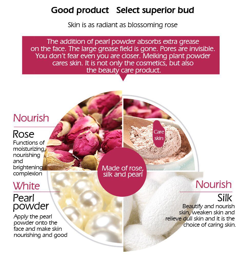 MEIKING Rose Plant Powder Oil Control Loose Powder Cosmetics Compact Whitening Brighten Skin Tone Makeup Setting Mineral Powder MEIKING Rose Plant Powder Oil Control Loose Powder Cosmetics Compact Whitening Brighten Skin Tone Makeup Setting Mineral Powder