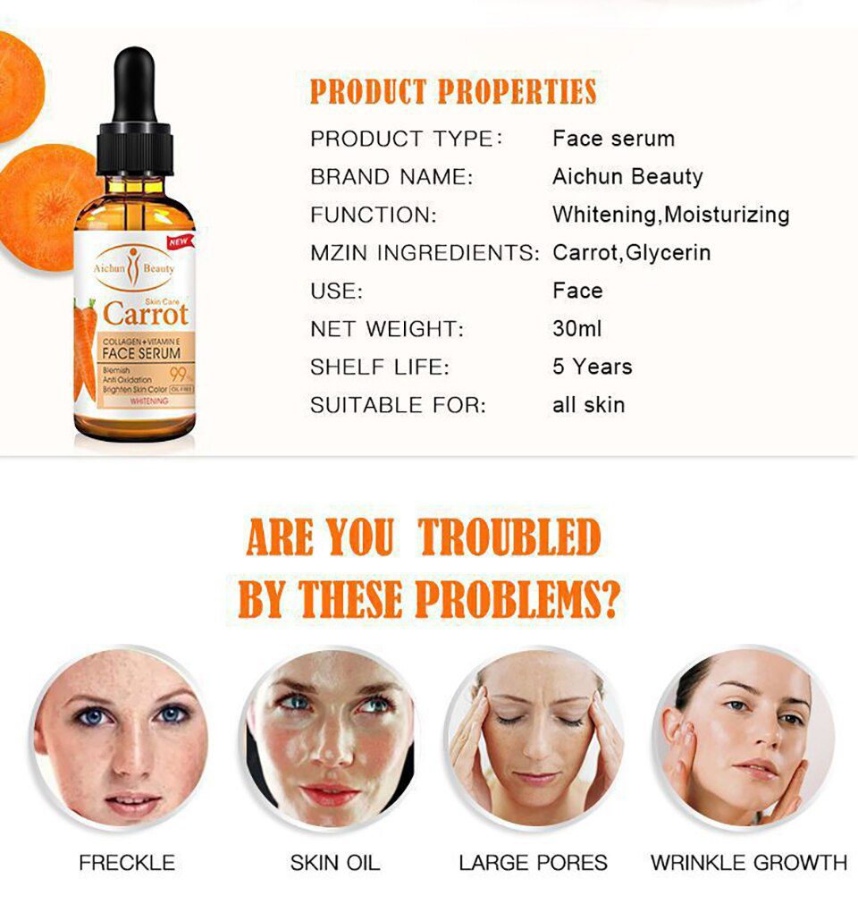 Dark Spot Corrector Whitening Serum Face Bleaching Serum Brighten Blemish Freckle Remover Natural Carrot Essence Korea Skin Care Dark Spot Corrector Whitening Serum Face Bleaching Serum Brighten Blemish Freckle Remover Natural Carrot Essence Korea Skin Care