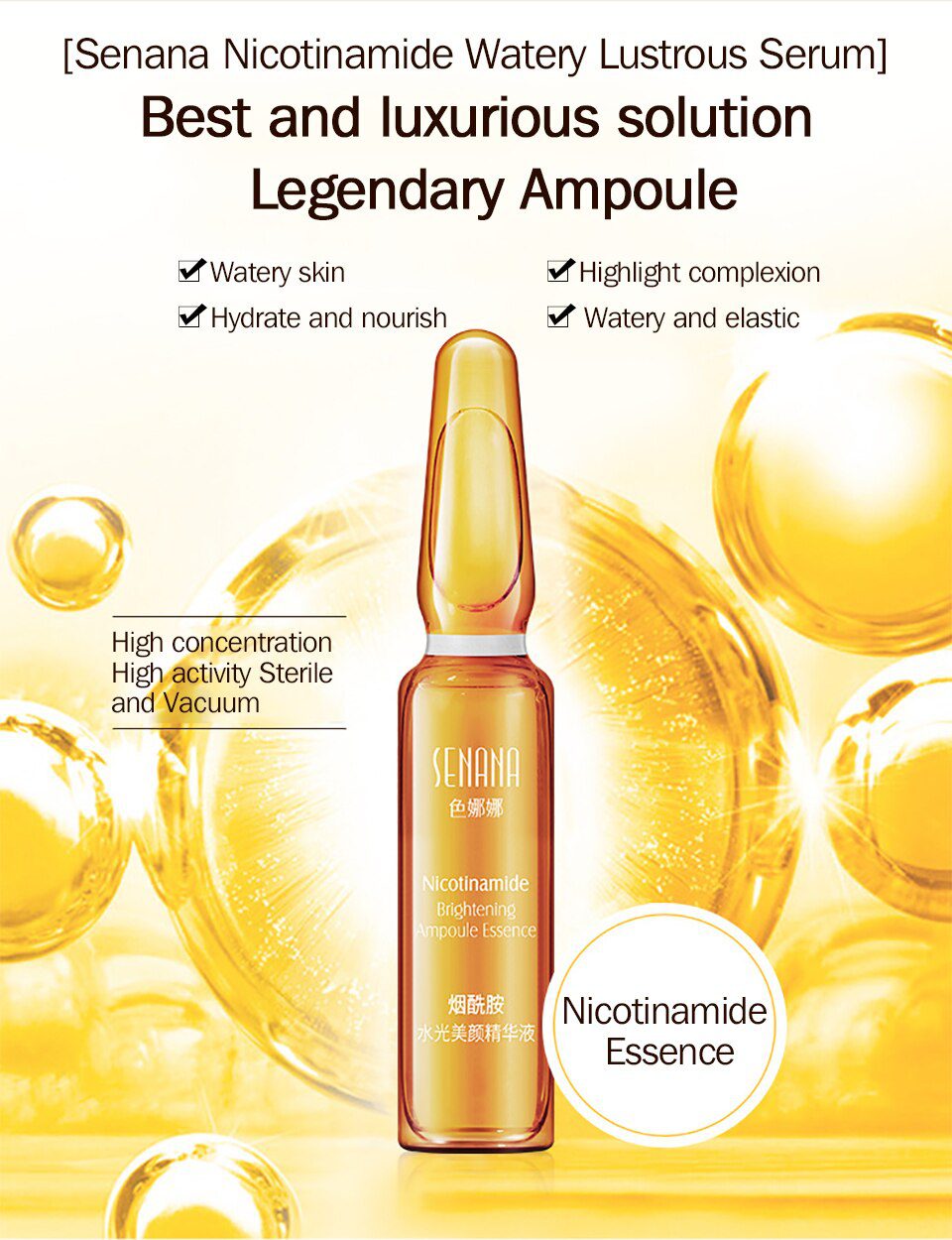VIBRANT GLAMOUR Niacinamide Anti-Aging Face Serum Gold Ampoule Essence Whitening Moisturizing Lifting Firming Skin Care VIBRANT GLAMOUR Niacinamide Anti-Aging Face Serum Gold Ampoule Essence Whitening Moisturizing Lifting Firming Skin Care