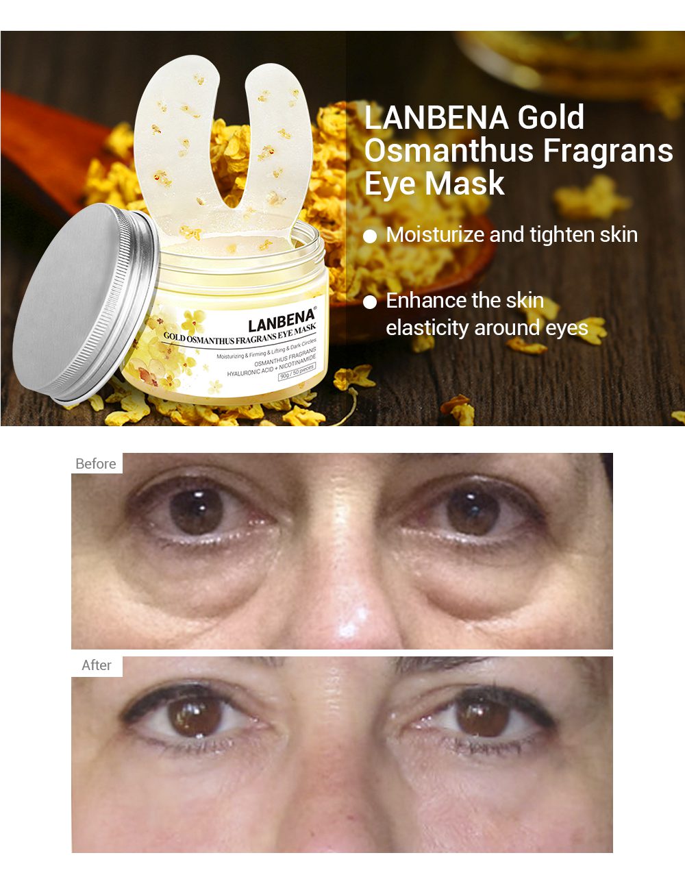 LANBENA Eye Patches Retinol Hyaluronic VC Golden Osmanthus Acid Moisturizing Serum Anti-Aging/Puffiness Dark Circle Eyes Skin Ca LANBENA Eye Patches Retinol Hyaluronic VC Golden Osmanthus Acid Moisturizing Serum Anti-Aging/Puffiness Dark Circle Eyes Skin Ca