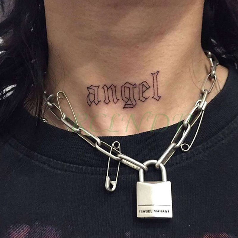 Waterproof Temporary Tattoo Sticker Neck Black Word Angel Devil Bull Cross English Letters Flash Tatoo Fake Tatto for Woman Men Waterproof Temporary Tattoo Sticker Neck Black Word Angel Devil Bull Cross English Letters Flash Tatoo Fake Tatto for Woman Men