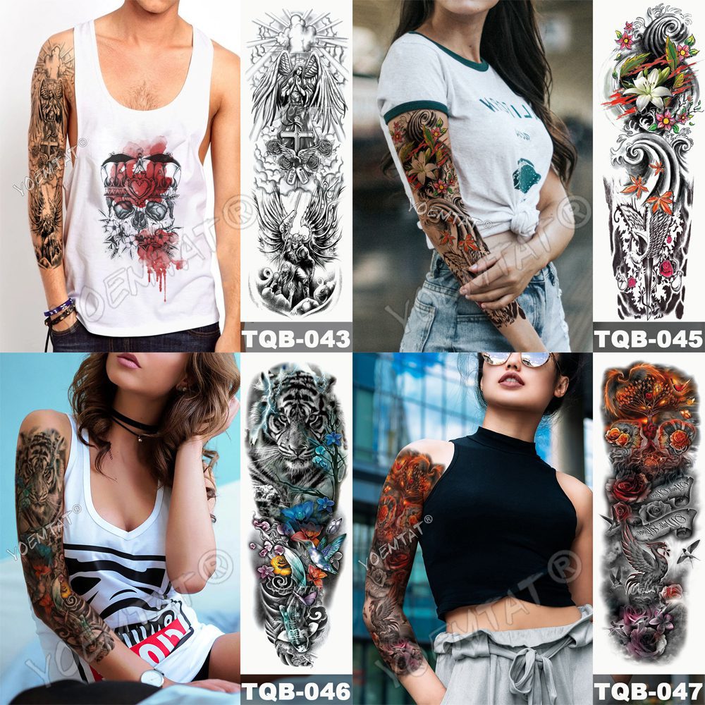 Large Arm Sleeve Tattoo Lion Crown King Rose Waterproof Temporary Tatoo Sticker Wild Wolf Tiger Men Full Skull Totem Fake Tatto