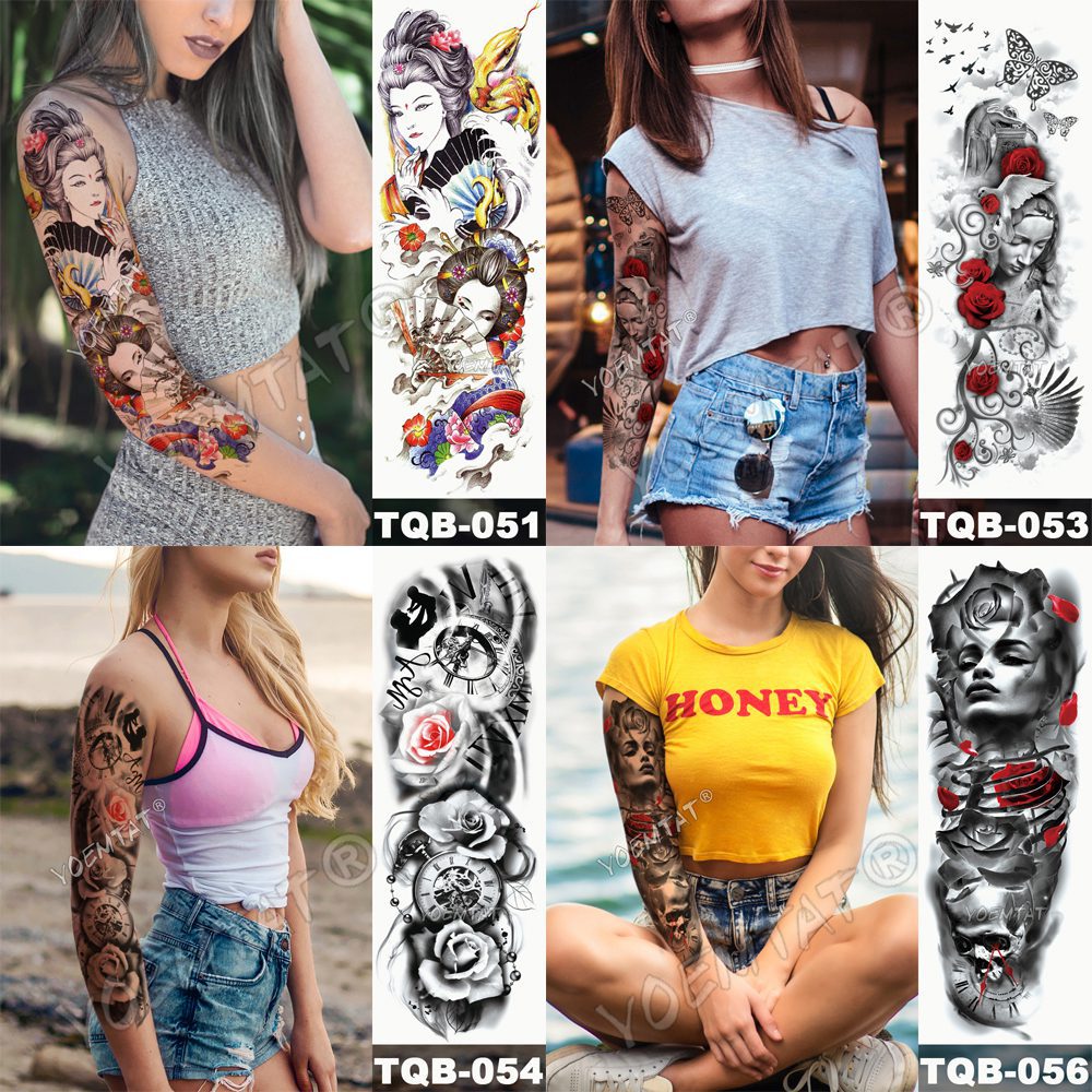 Large Arm Sleeve Tattoo Lion Crown King Rose Waterproof Temporary Tatoo Sticker Wild Wolf Tiger Men Full Skull Totem Fake Tatto