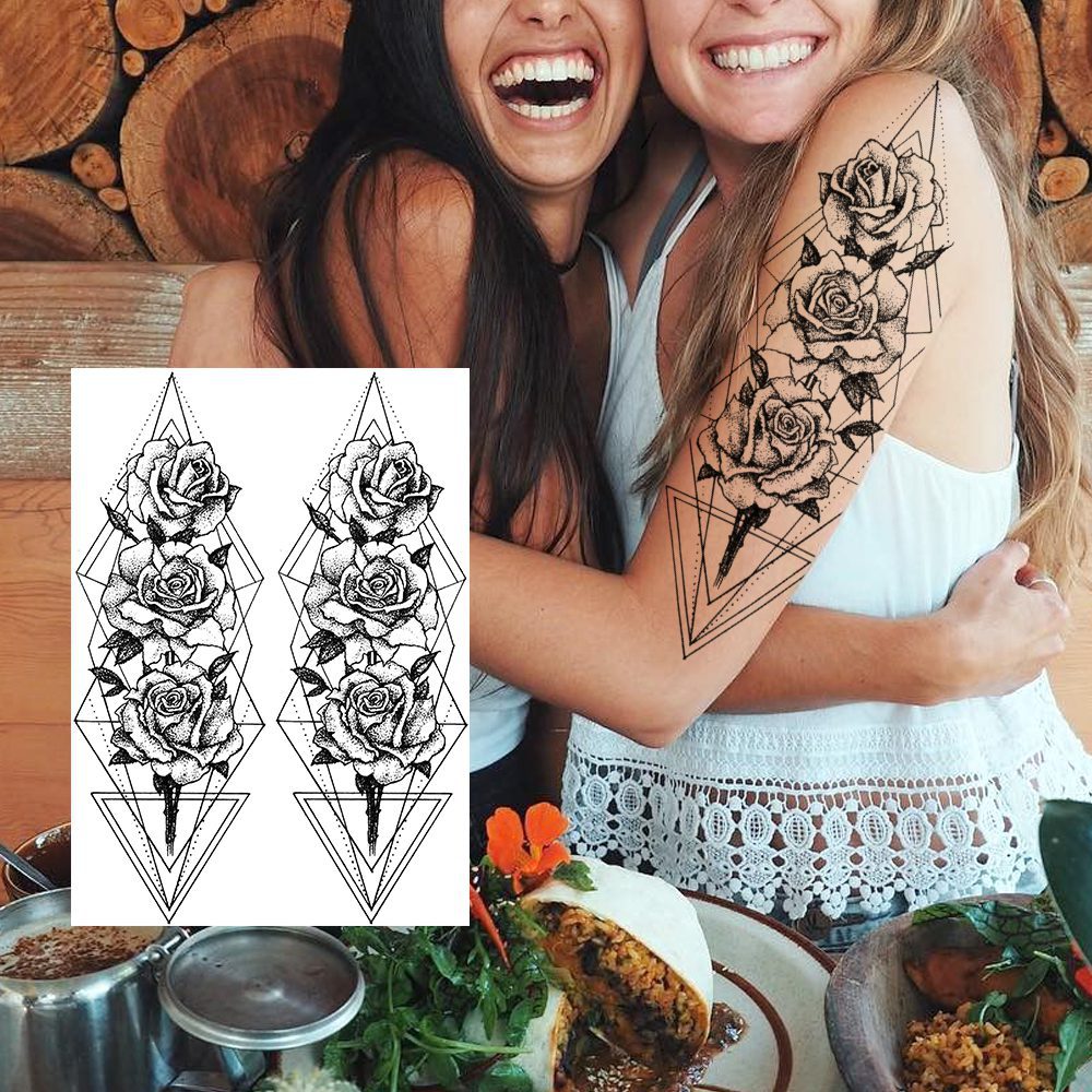 Sexy Flower Temporary Tattoos For Women Body Art Painting Arm Legs Tattoos Sticker Realistic Fake Black Rose Waterproof Tattoos Sexy Flower Temporary Tattoos For Women Body Art Painting Arm Legs Tattoos Sticker Realistic Fake Black Rose Waterproof Tattoos
