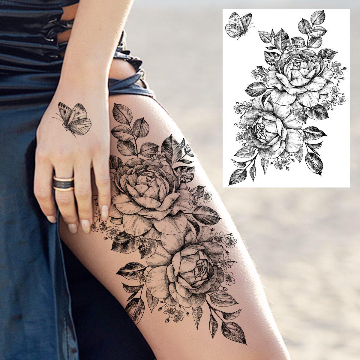 Sexy Flower Temporary Tattoos For Women Body Art Painting Arm Legs Tattoos Sticker Realistic Fake Black Rose Waterproof Tattoos Sexy Flower Temporary Tattoos For Women Body Art Painting Arm Legs Tattoos Sticker Realistic Fake Black Rose Waterproof Tattoos