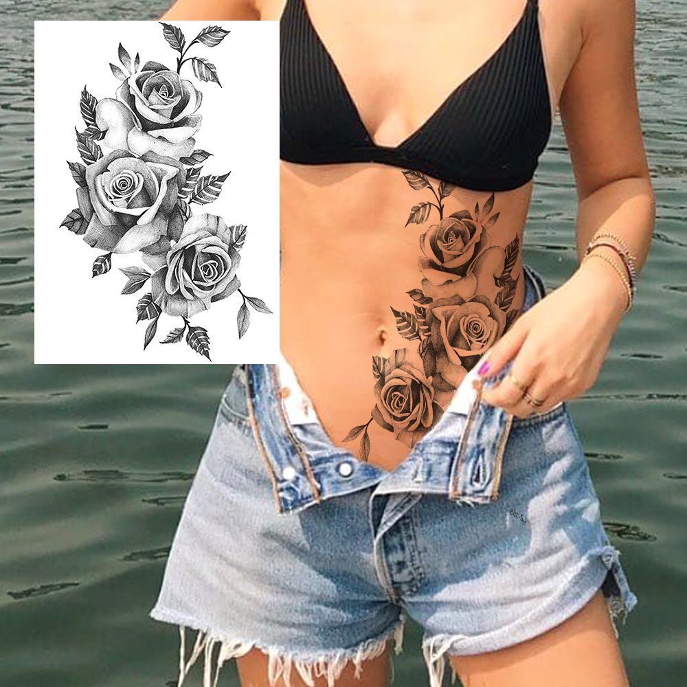 Sexy Flower Temporary Tattoos For Women Body Art Painting Arm Legs Tattoos Sticker Realistic Fake Black Rose Waterproof Tattoos Sexy Flower Temporary Tattoos For Women Body Art Painting Arm Legs Tattoos Sticker Realistic Fake Black Rose Waterproof Tattoos