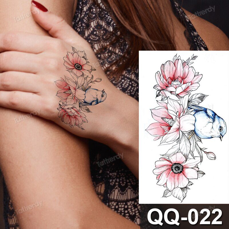 small plant tattoo sticker purple lavender flowers butterfly water color temporary tattoos cute lovely hand sleeve tattoo wrist