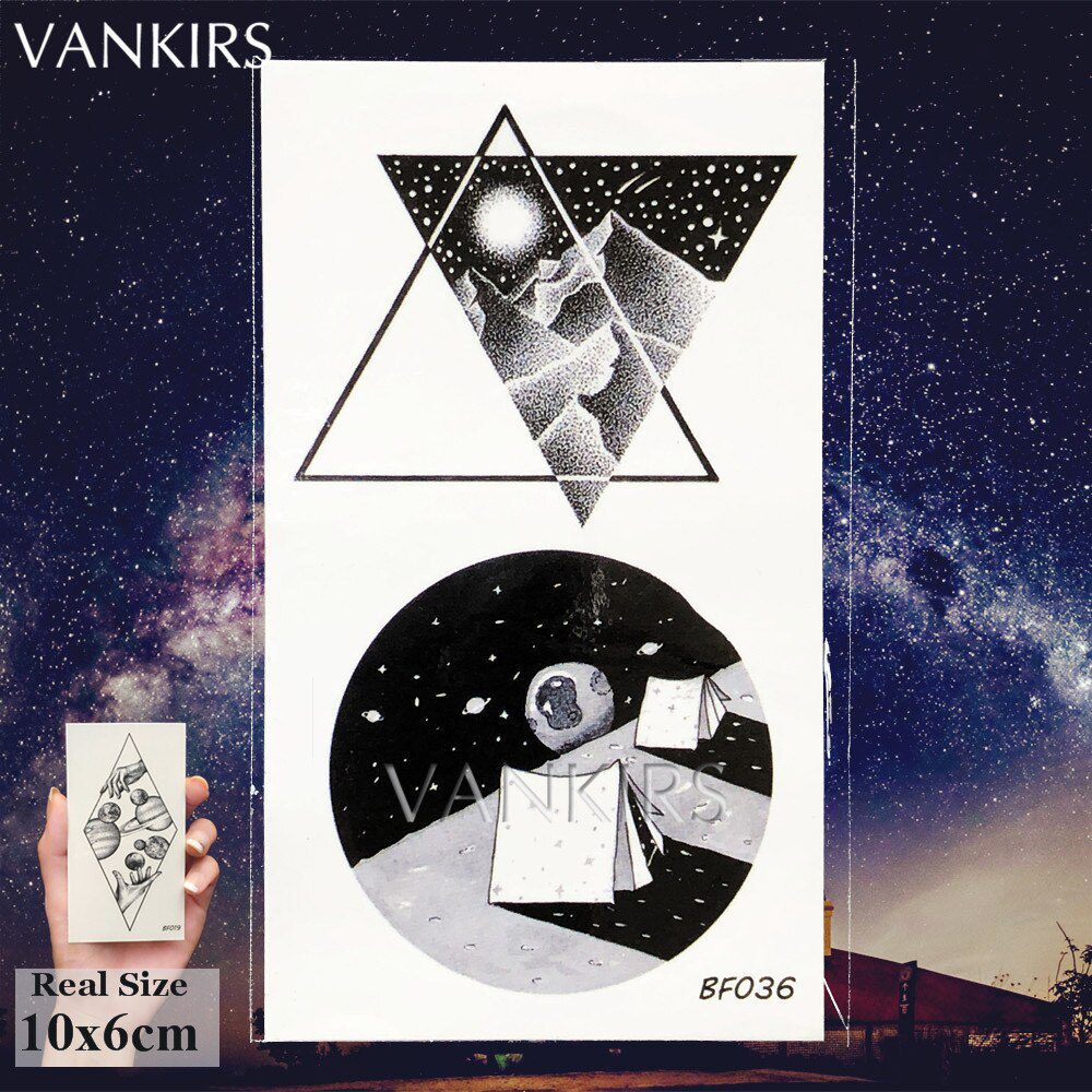 VANKIRS Triangle Ear Galaxy Hill Water Transfer Tattoos Stickers Men Fashion Small Temporary Tatoos Body Arm Fake Custom Tattoo