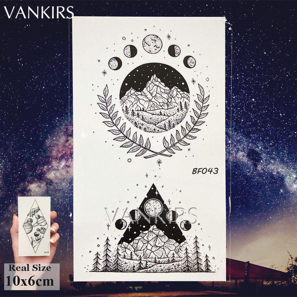 VANKIRS Triangle Ear Galaxy Hill Water Transfer Tattoos Stickers Men Fashion Small Temporary Tatoos Body Arm Fake Custom Tattoo