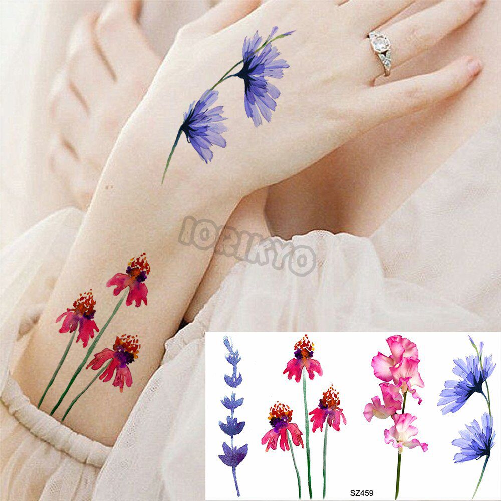 Watercolor Lavender Temporary Tattoos For Women Girls Realistic Sweet Pea Thorns Fake Tattoo Sticker Ear Neck Tatoos Hot Sale Watercolor Lavender Temporary Tattoos For Women Girls Realistic Sweet Pea Thorns Fake Tattoo Sticker Ear Neck Tatoos Hot Sale